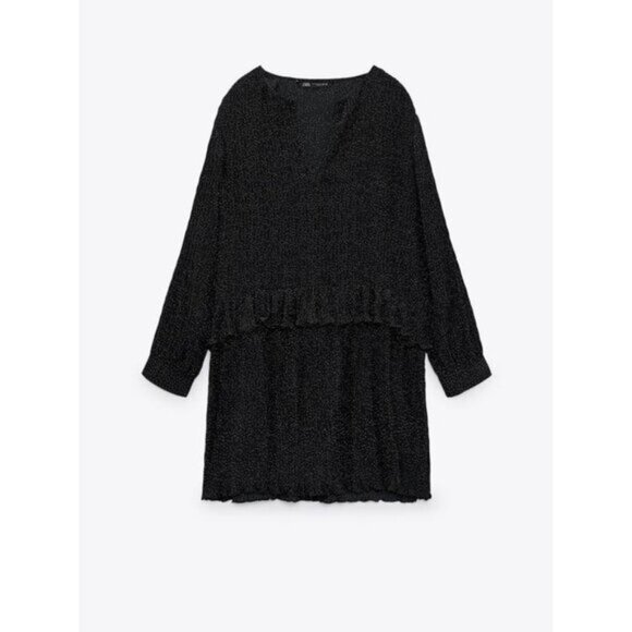 Zara Micro Dot Crinkled Ruffle Tiered Mini Dress XL - Picture 5 of 5